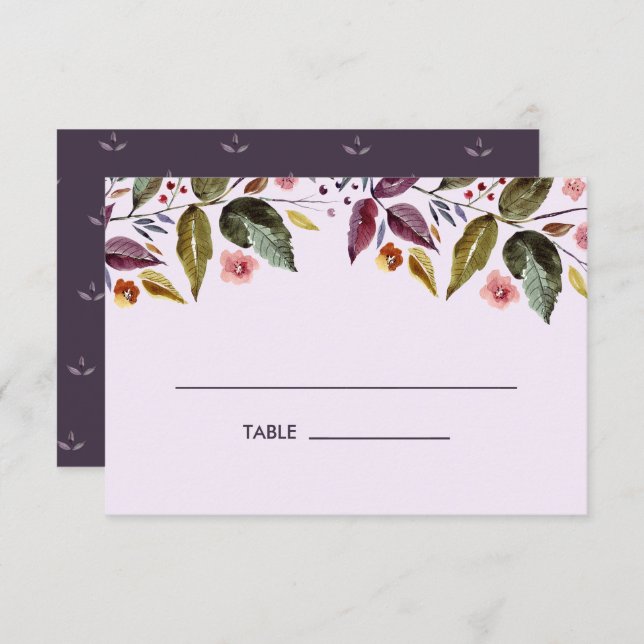 Invitation Fleurs d'automne Plum Mariage Table Place Card (Devant / Derrière)