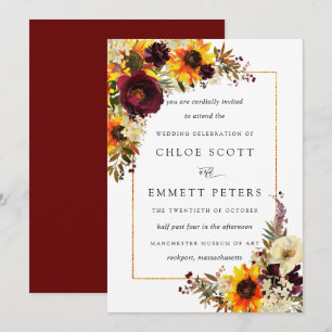 Invitation Fleurs d'automne Rose de tournesol Mariage rustiqu