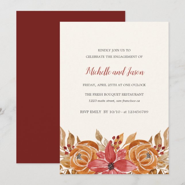 Invitation Fleurs d'automne Rustic Elegant Engagement Party (Devant / Derrière)