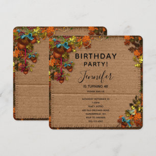 Invitation Fleurs d'automne rustiques et glands pour annivers