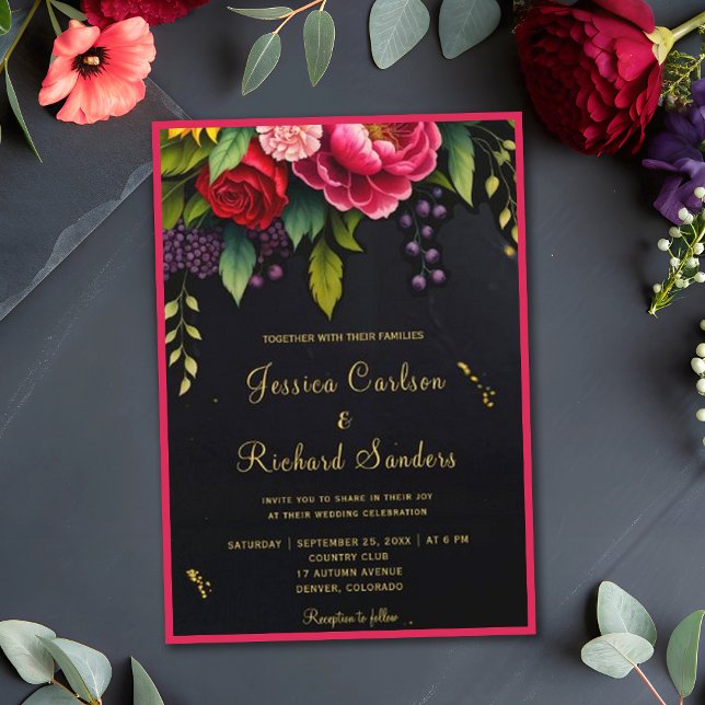 Invitation Fleurs d'automne rustiques foncées Mariage élégant (Créateur téléchargé)