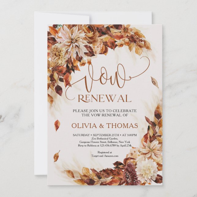 Invitation Fleurs d'automne tendance et renouveau voeu feuill (Devant)