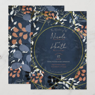 Invitation Fleurs d'automne Terracotta Bleu Or Mariage Audaci