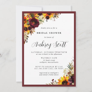 Invitation Fleurs d'automne Tournesol Rose Baby Shower