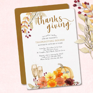 Invitation Fleurs d'automne Vin de citrouille Dîner de Thanks