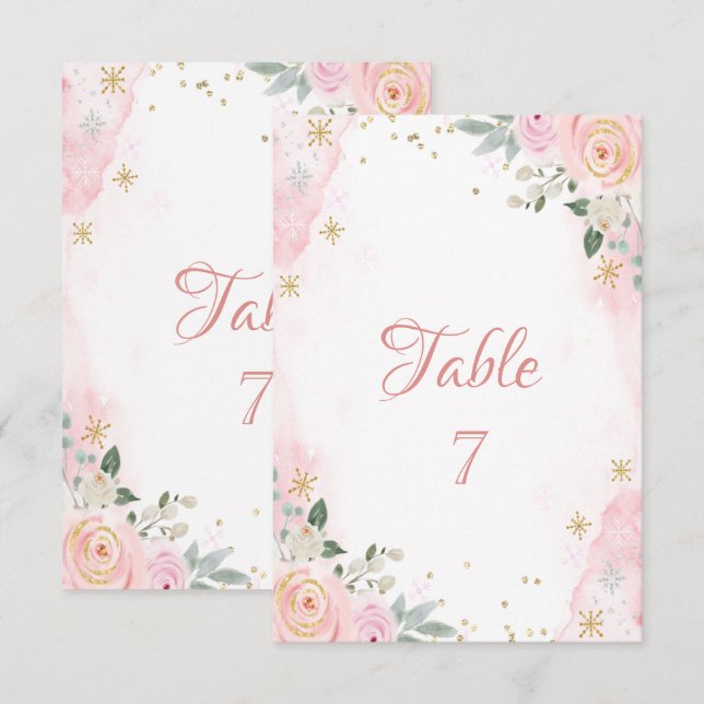 Invitation Fleurs de aquarelle chic flocons de neige  (Devant / Derrière)