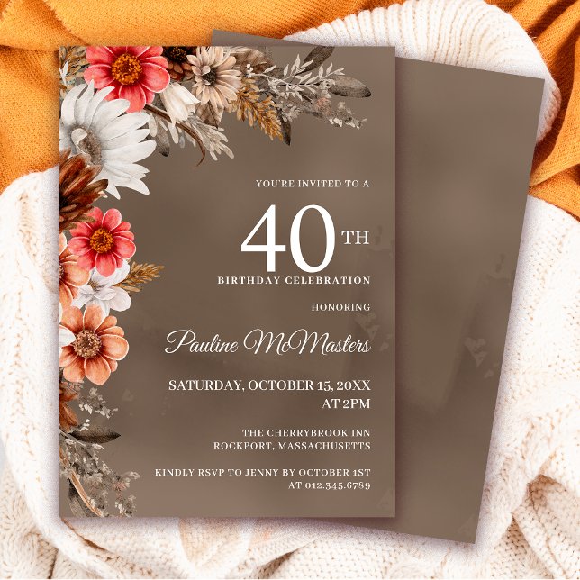 Invitation Fleurs de automne neutres florales blanches 40e an (Need matching fall Welcome signs or party supplies? Message me!)