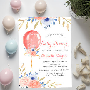 Invitation Fleurs de Ballon à Points Baby Shower