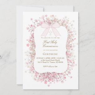 Invitation fleurs de bébé souffle blanches roses Première Com
