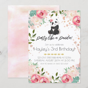 Invitation Fleurs de Bohême comme un anniversaire de Panda