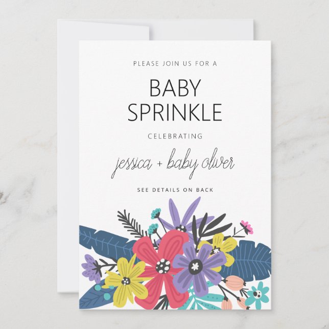 Invitation Fleurs de Boho moderne Garçon Bébé Parsemer (Devant)
