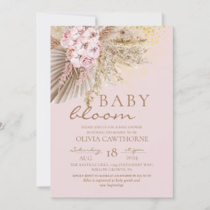 Invitation Fleurs de Boho Rose Vive Bébé Fille Douche
