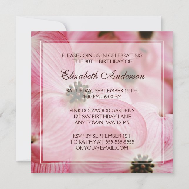 Invitation Fleurs de bois rose 80e anniversaire (Devant)