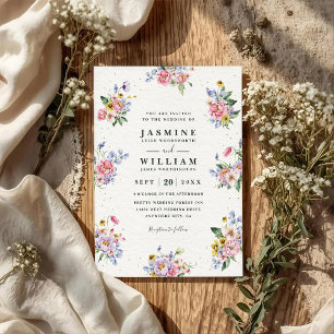 Invitation Fleurs de bouquet romantique Mariage code QR éléga