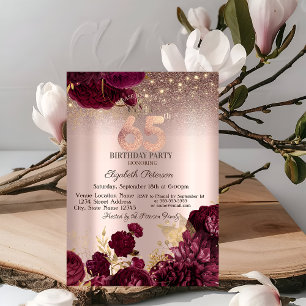 Invitation Fleurs de Bourgogne Paillettes Rose Or 65e Anniver