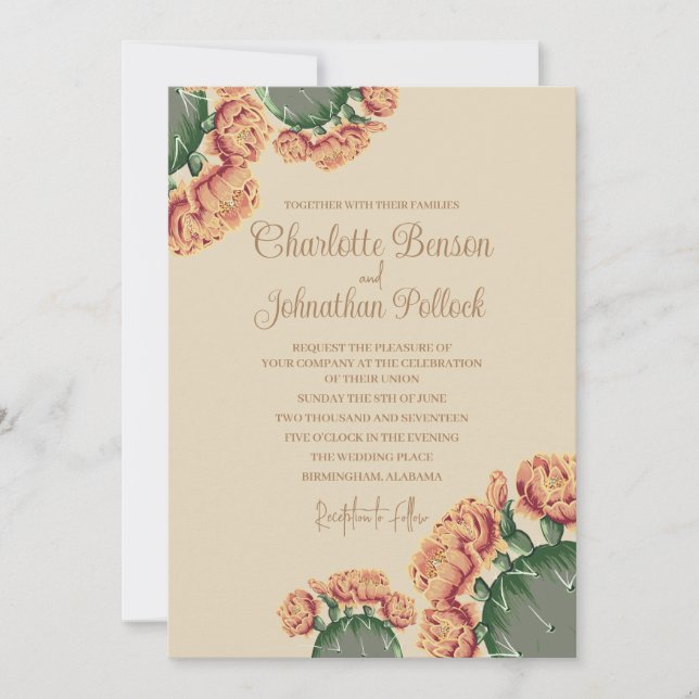 Invitation Fleurs de cactus à poires Élégantes Mariage de cac (Devant)