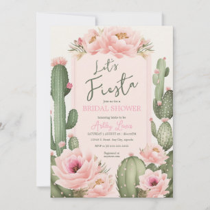 Invitation Fleurs de Cactus Rose, Végétation Désert Blush