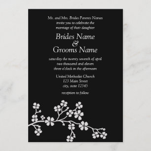 Invitation Fleurs de cerisier argentées et noires 5x7