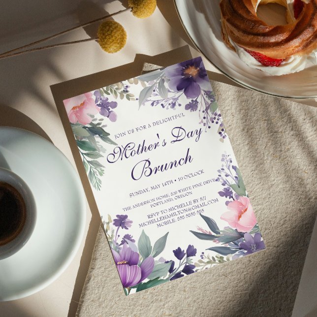 Invitation Fleurs de cerisier d'aquarelle Brunch Fête des Mèr (Créateur téléchargé)