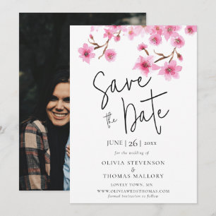 Invitation Fleurs de cerisier de printemps Photo Mariage Enre