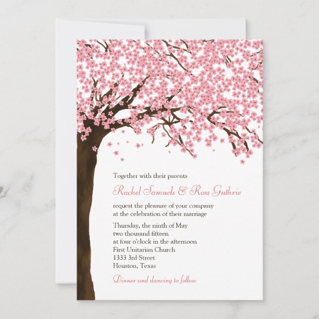Invitation Fleurs de cerisier / Mariage d'aquarelle Sakura (Devant)