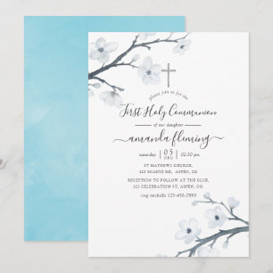 Invitation Fleurs de cerisier Première Communion sainte
