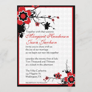 Invitation Fleurs de cerisier rouges et noires de Sakura