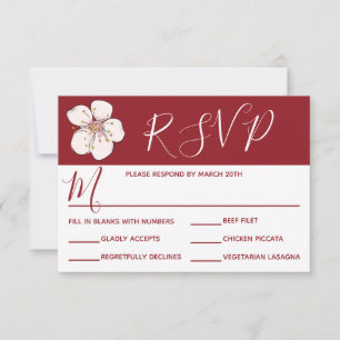 Invitation Fleurs de cerisier rouges - RSVP et choix de dîner