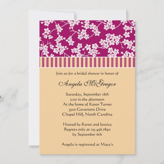 Invitation Fleurs de cerisiers et stries (Devant)