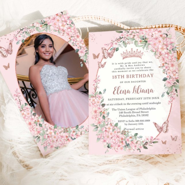 Invitation Fleurs de cerisiers roses Floral 18e anniversaire  (Créateur téléchargé)