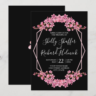 Invitation Fleurs de cerisiers roses sur le Mariage noir