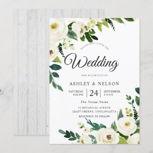 Invitation Fleurs de champagne blanc Élégant Mariage rustique