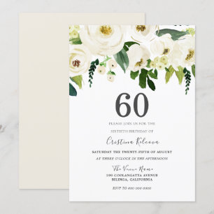 Invitation Fleurs de Champagne Blanche 60e fête d'anniversair