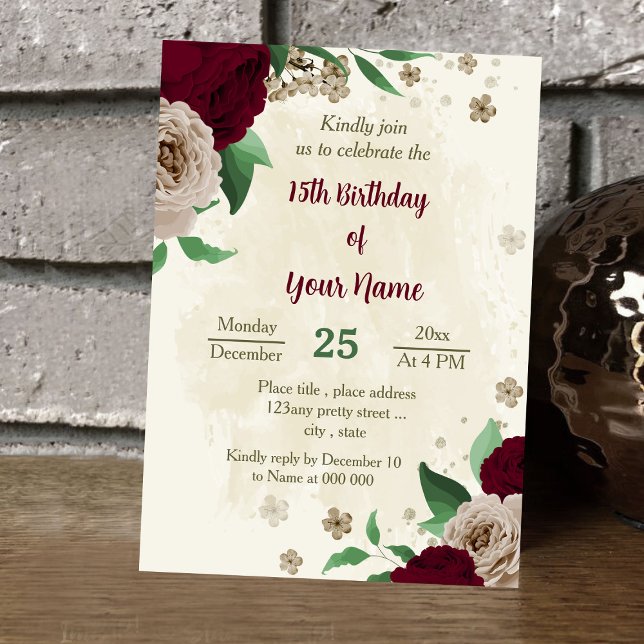Invitation Fleurs de champagne de Bourgogne anniversaire bota (Créateur téléchargé)