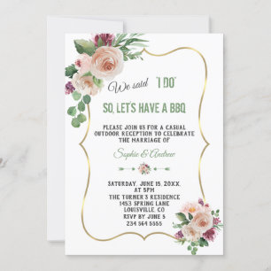 Invitation Fleurs de Champagne rose Mariage d'or I DO BBQ