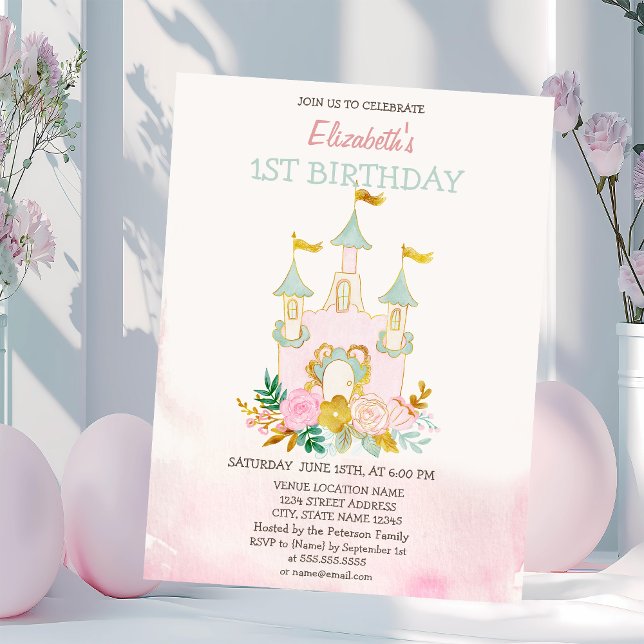 Invitation Fleurs de château aquarelle Anniversaire (Créateur téléchargé)