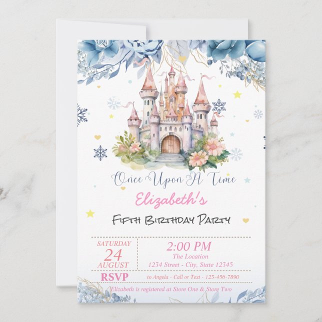 Invitation Fleurs de château Coeurs Flammes de neige Fairytal (Devant)