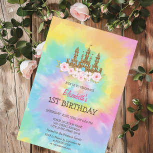 Invitation Fleurs de château de princesse Anniversaire Tie Dy