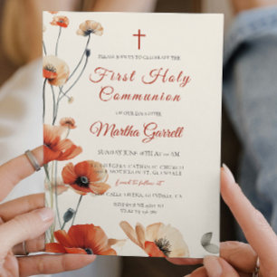 Invitation Fleurs de chiot Fille Florale Première Communion s