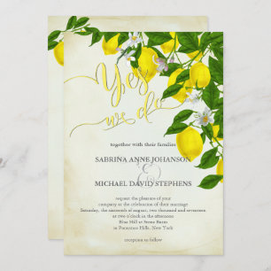 Invitation Fleurs de citrons d'aquarelle et Mariage de verdur