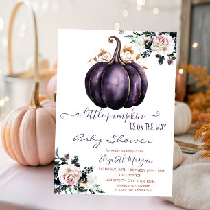 Invitation Fleurs de citrouille violette chic, Baby Shower à