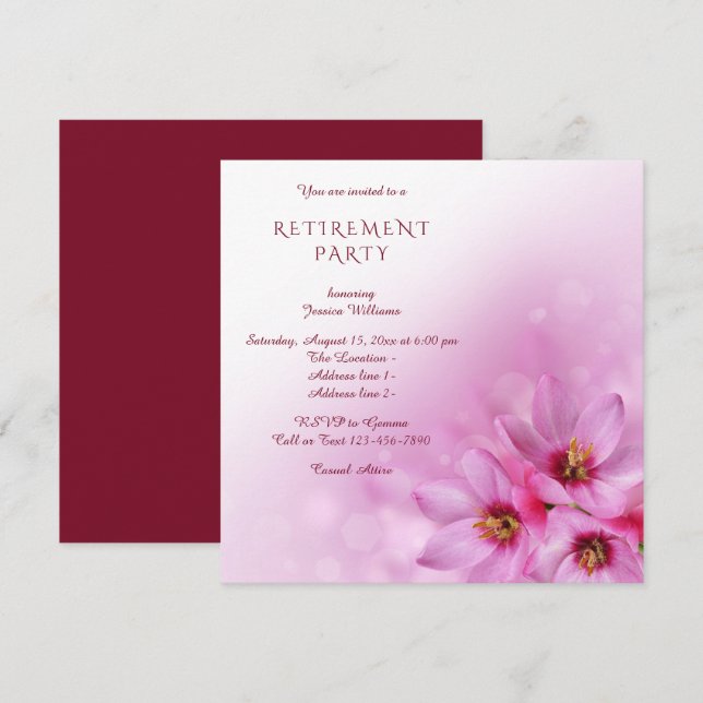 Invitation Fleurs de coin élégantes, Parti de la retraite de  (Devant / Derrière)