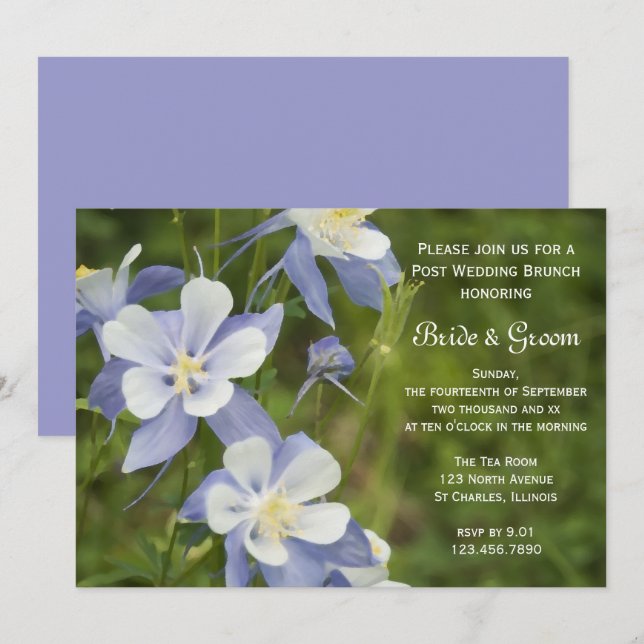 Invitation Fleurs de colonne bleue Mariage de poste Brunch (Devant / Derrière)