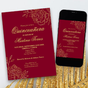 Invitation Fleurs de contour or de Bourgogne Quinceanera Flor