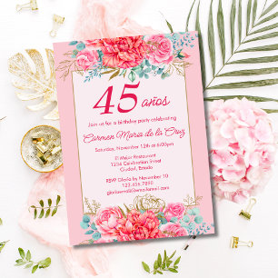 Invitation Fleurs de corail rose Fête d'anniversaire espagnol