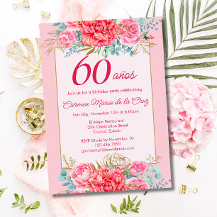 Invitation Fleurs de corail rose Fête d'anniversaire espagnol
