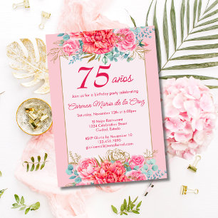 Invitation Fleurs de corail rose Fête d'anniversaire espagnol