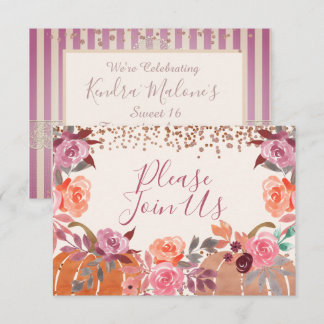 Invitation Fleurs de couleur mauve rose automne personnalisée