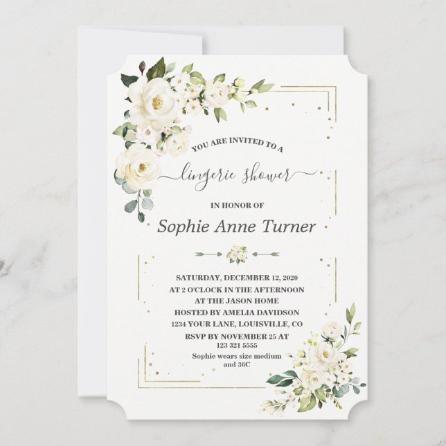 Invitation Fleurs de crème blanche Parties scintillant or Lin (Devant)