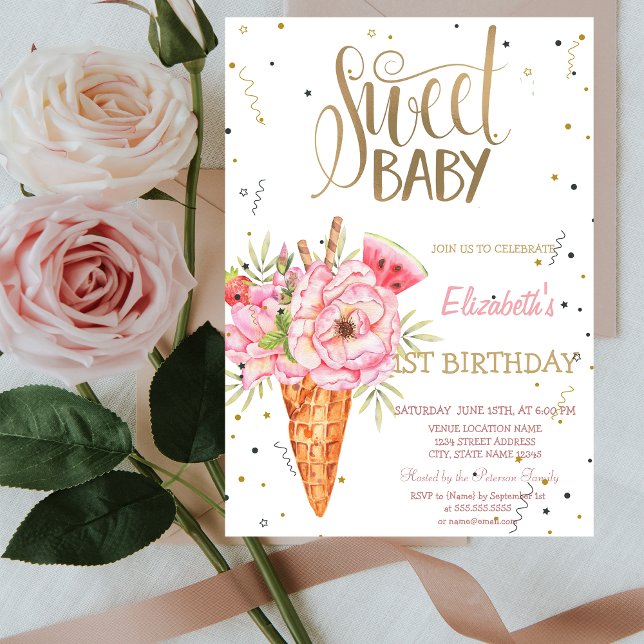 Invitation Fleurs de crème glacée Fruit Anniversaire (Créateur téléchargé)